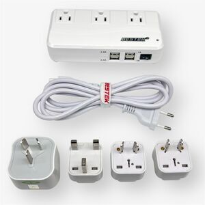 BESTEK 200W Travel Power Converter Adapter 4 USB 3 AC Outlets Universal Plug Kit